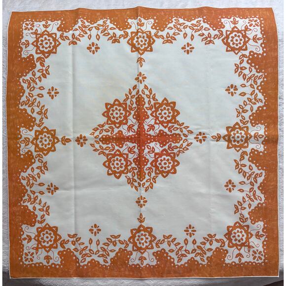 Vintage Orange & Cream / White Table Square Floral Design! - Picture 1 of 6